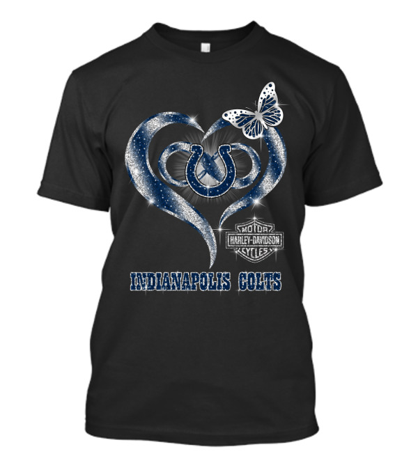 Indianapolis Colts Harley Davidson Heart Logo With Butterfly T-Shirt