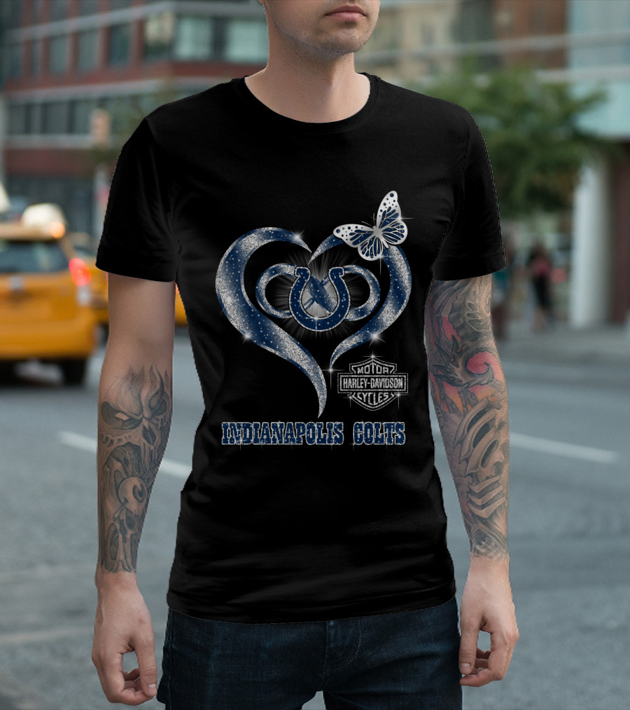 Indianapolis Colts Harley Davidson Heart Logo With Butterfly T-Shirt