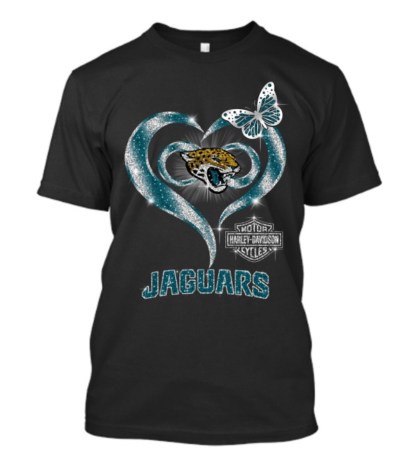 Jacksonville Jaguars Heart Harley Davidson Butterfly T-Shirt