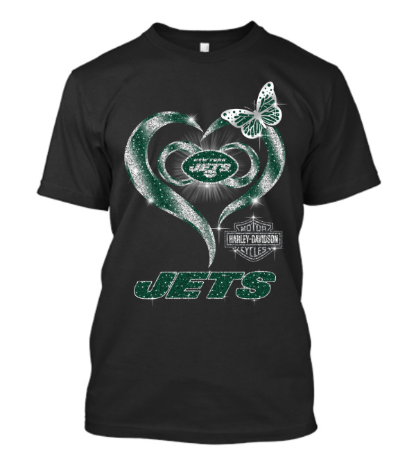 New York Jets Harley Davidson Heart And Butterfly Sparkle T-Shirt