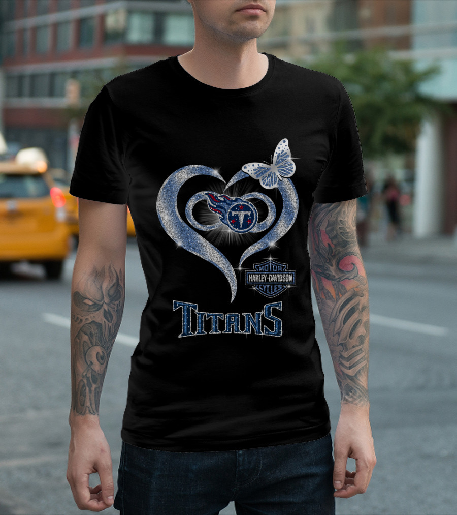 Hlh01 Tennessee Titans Heart Butterfly Harley Davidson T-Shirt