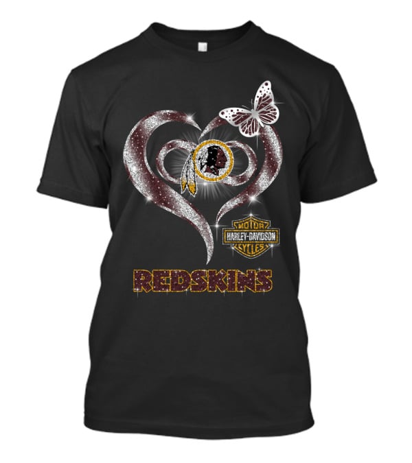 Hlh01 Washington Redskins Harley Davidson Heart Butterfly T-Shirt