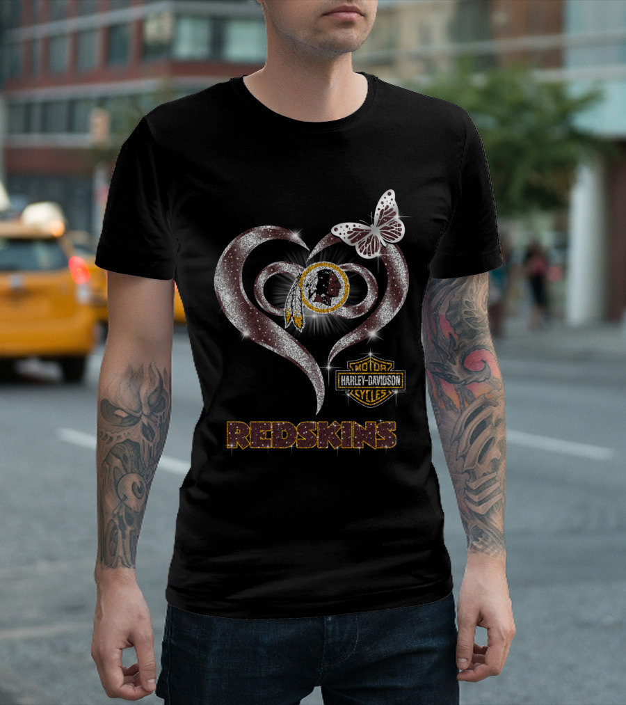 Hlh01 Washington Redskins Harley Davidson Heart Butterfly T-Shirt