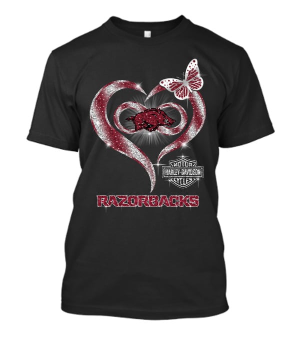 Razorbacks Heart Arkansas Harley Davidson Cycles Butterfly T-Shirt