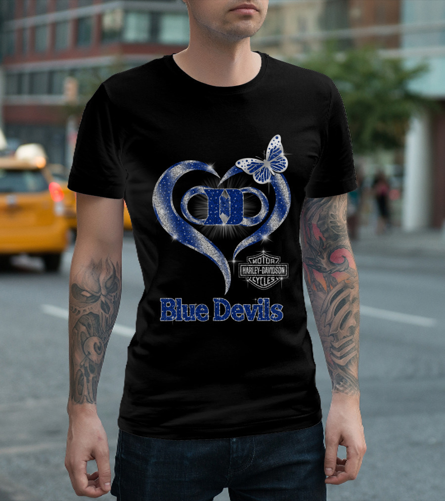 Hlh01 Duke Blue Devils Harley Davidson Heart And Butterfly T-Shirt