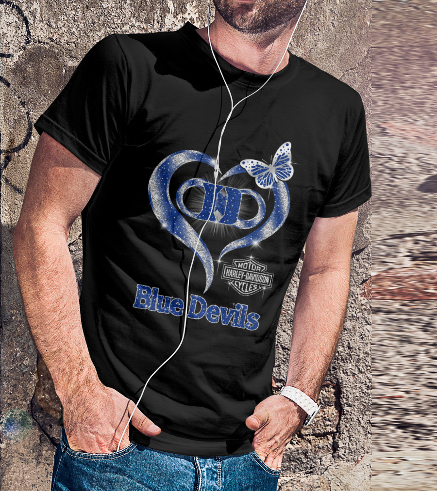Hlh01 Duke Blue Devils Harley Davidson Heart And Butterfly T-Shirt