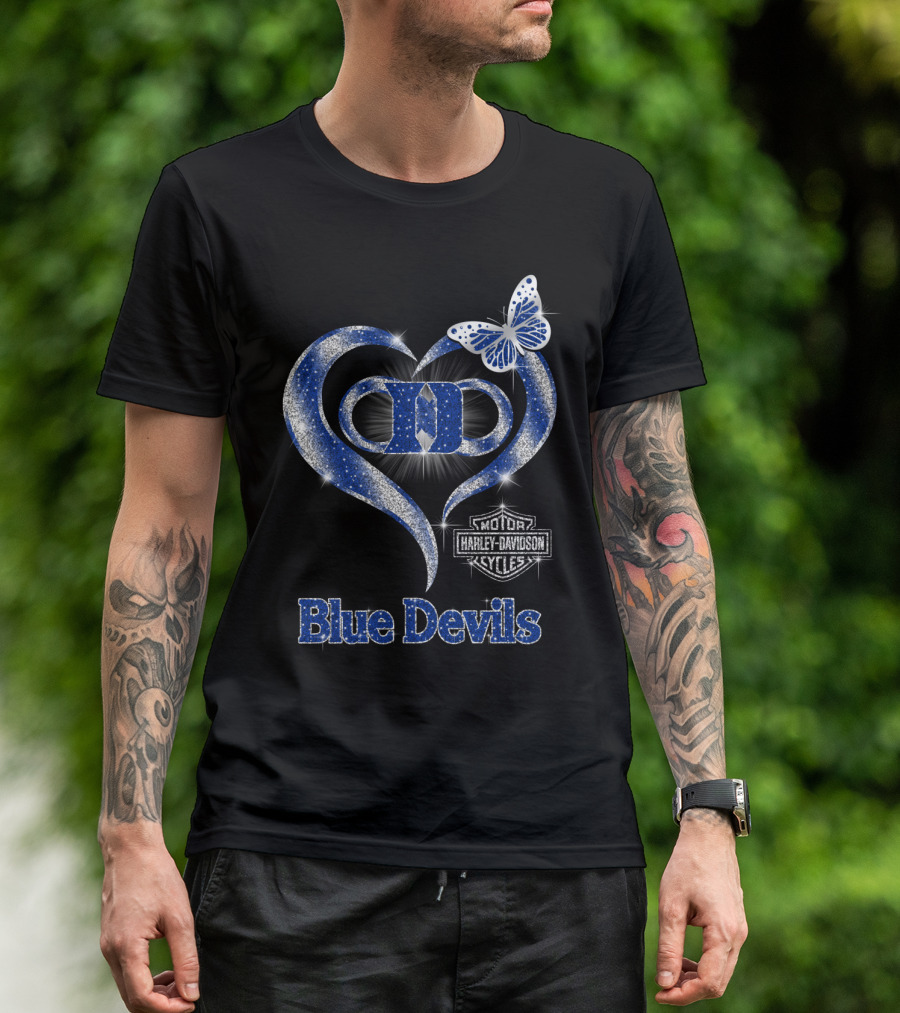 Hlh01 Duke Blue Devils Harley Davidson Heart And Butterfly T-Shirt