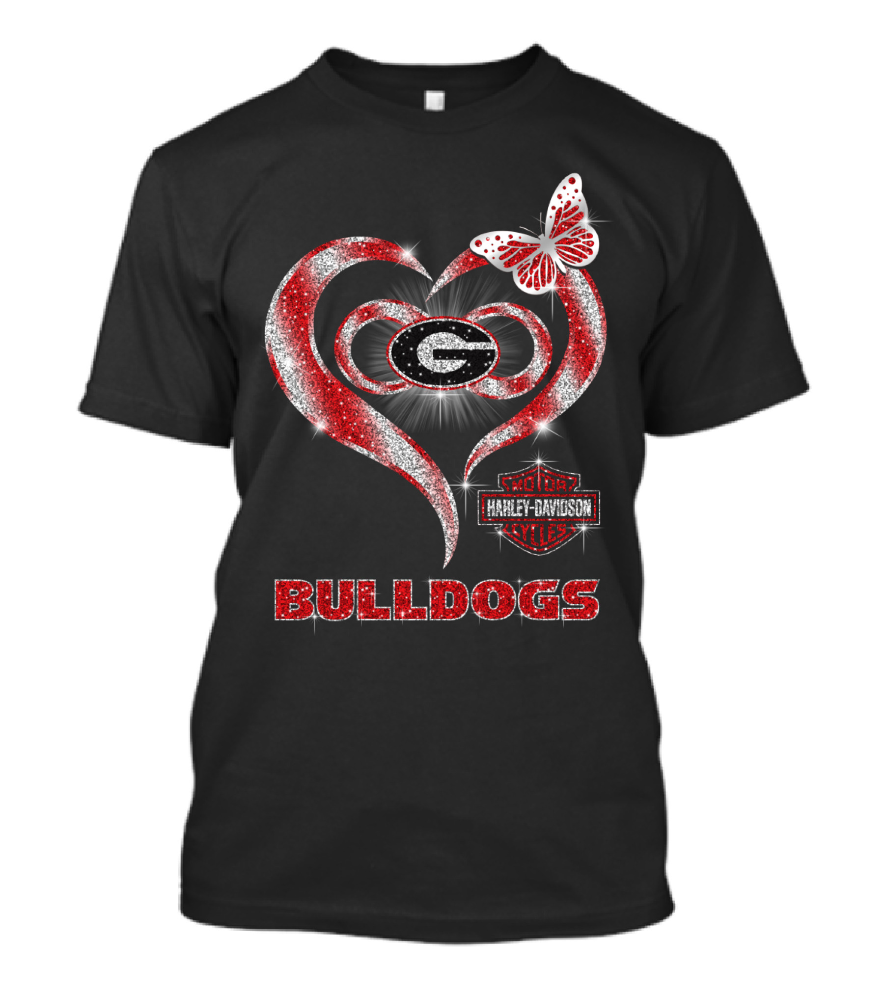 Hlh01 Georgia Bulldogs Heart Harley Davidson Styles Butterfly T-Shirt