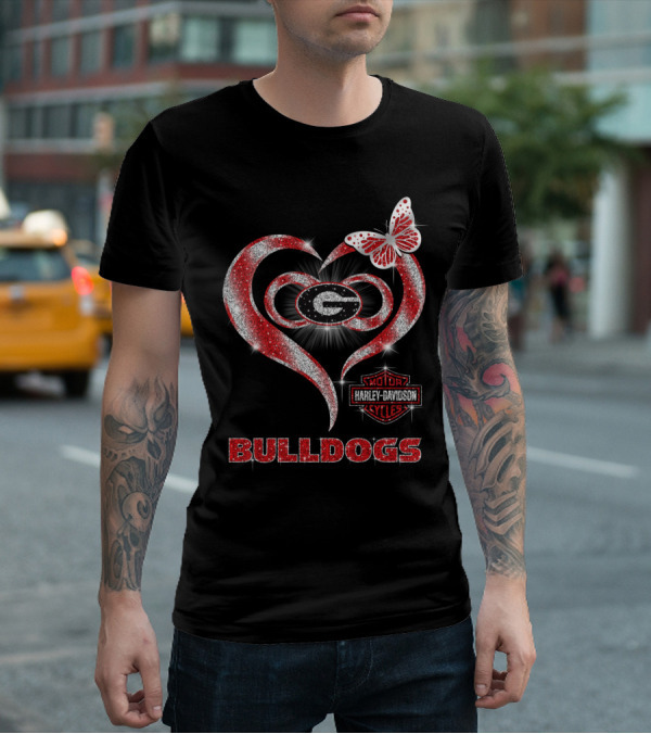 Hlh01 Georgia Bulldogs Heart Harley Davidson Styles Butterfly T-Shirt