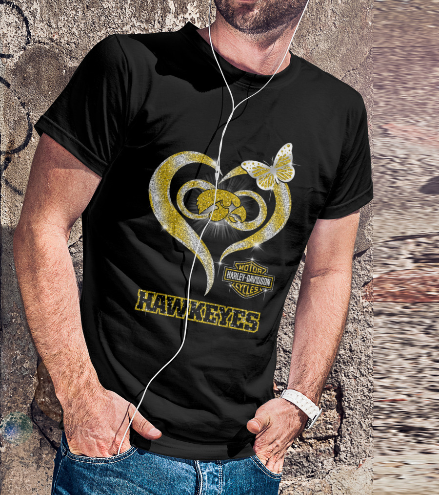 Hawkeyes Heart Harley Davidson Butterfly Sparkle T-Shirt