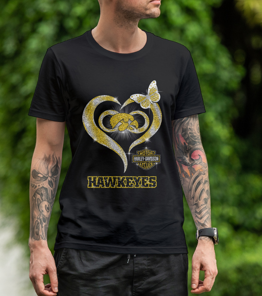 Hawkeyes Heart Harley Davidson Butterfly Sparkle T-Shirt
