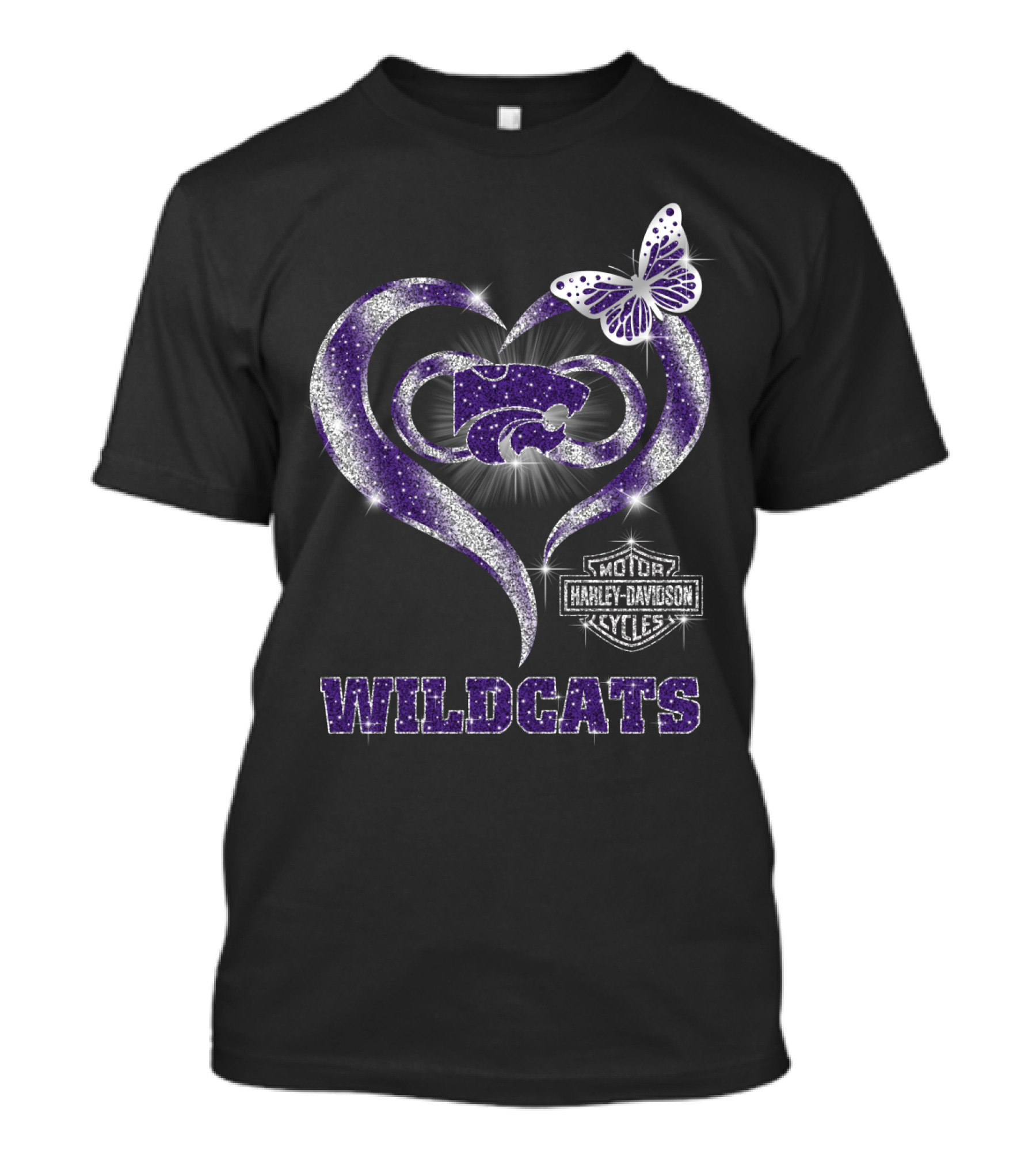 Kansas State Wildcats Heart Butterfly Harley Davidson Motor Cycles T-Shirt