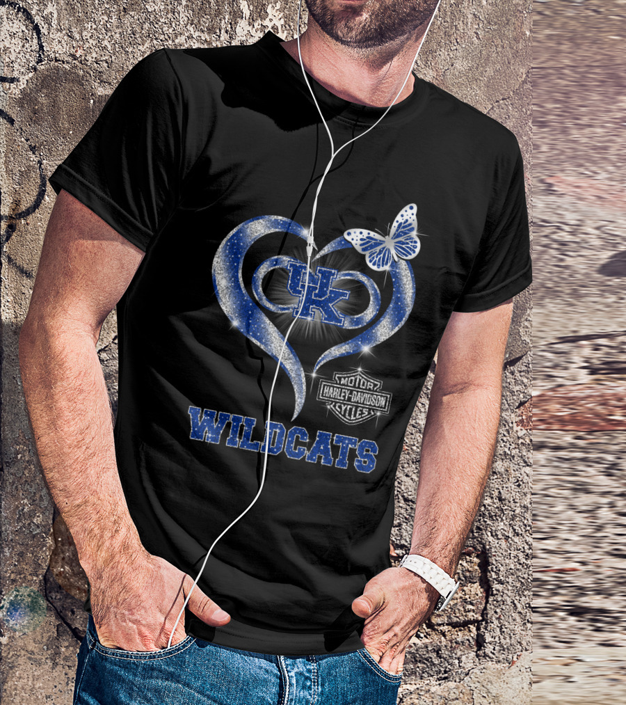 Uk Wildcats Heart Motor Harley Davidson Cycles Butterfly T-Shirt