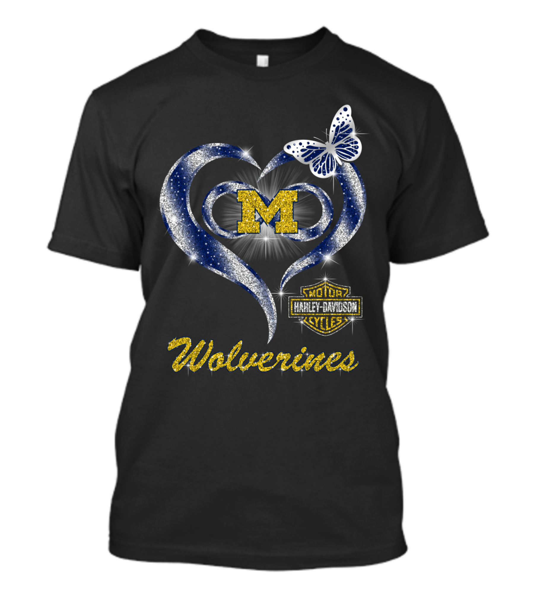 Hlh01 Michigan Wolverines Heart M Harley Davidson Butterfly T-Shirt