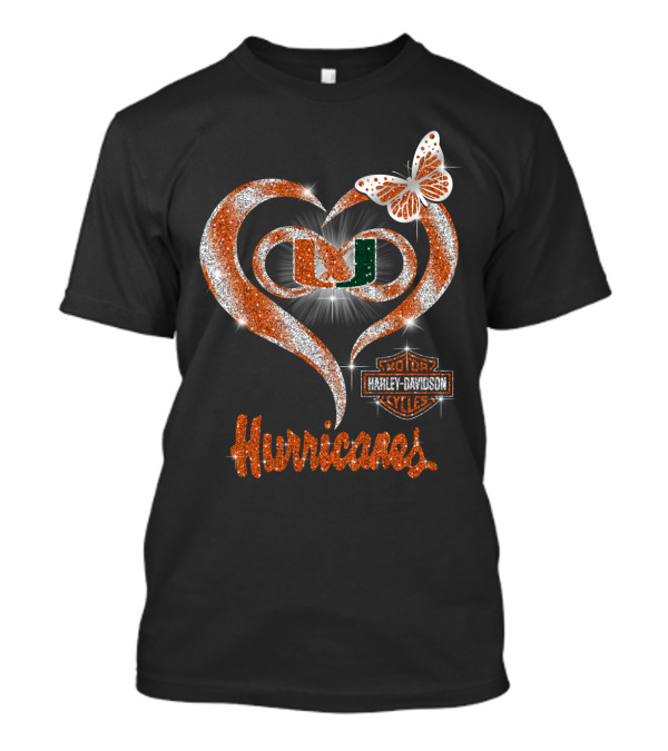 Miami Hurricanes U Heart Harley Davidson Butterfly Sparkle T-Shirt