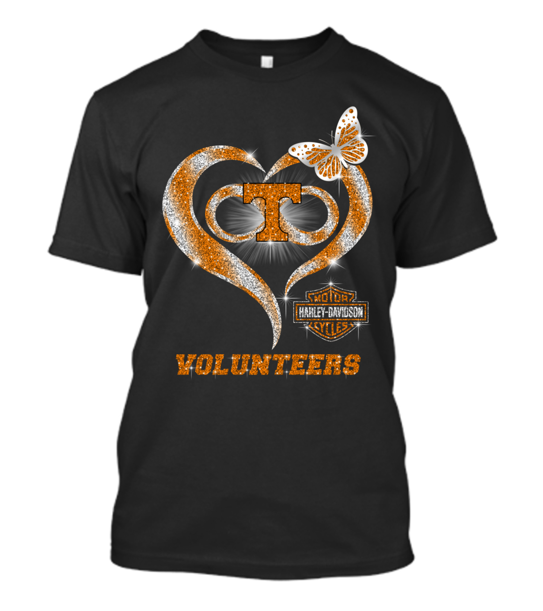 Tennessee Volunteers Harley Davidson Heart Butterfly T-Shirt