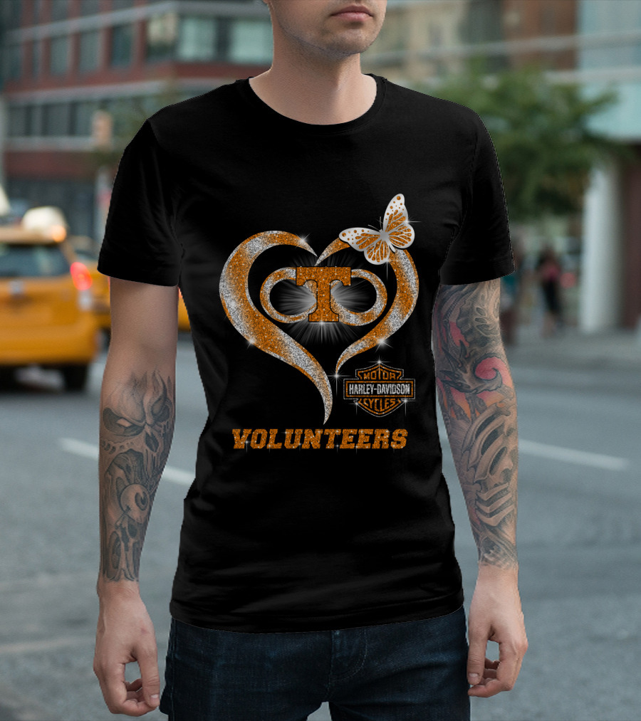 Tennessee Volunteers Harley Davidson Heart Butterfly T-Shirt
