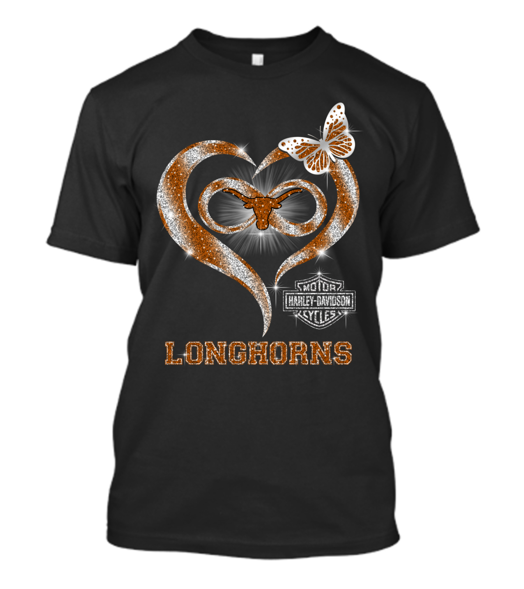 Hlh01 Texas Longhorns Harley Davidson Motorcycles Butterfly T-Shirt