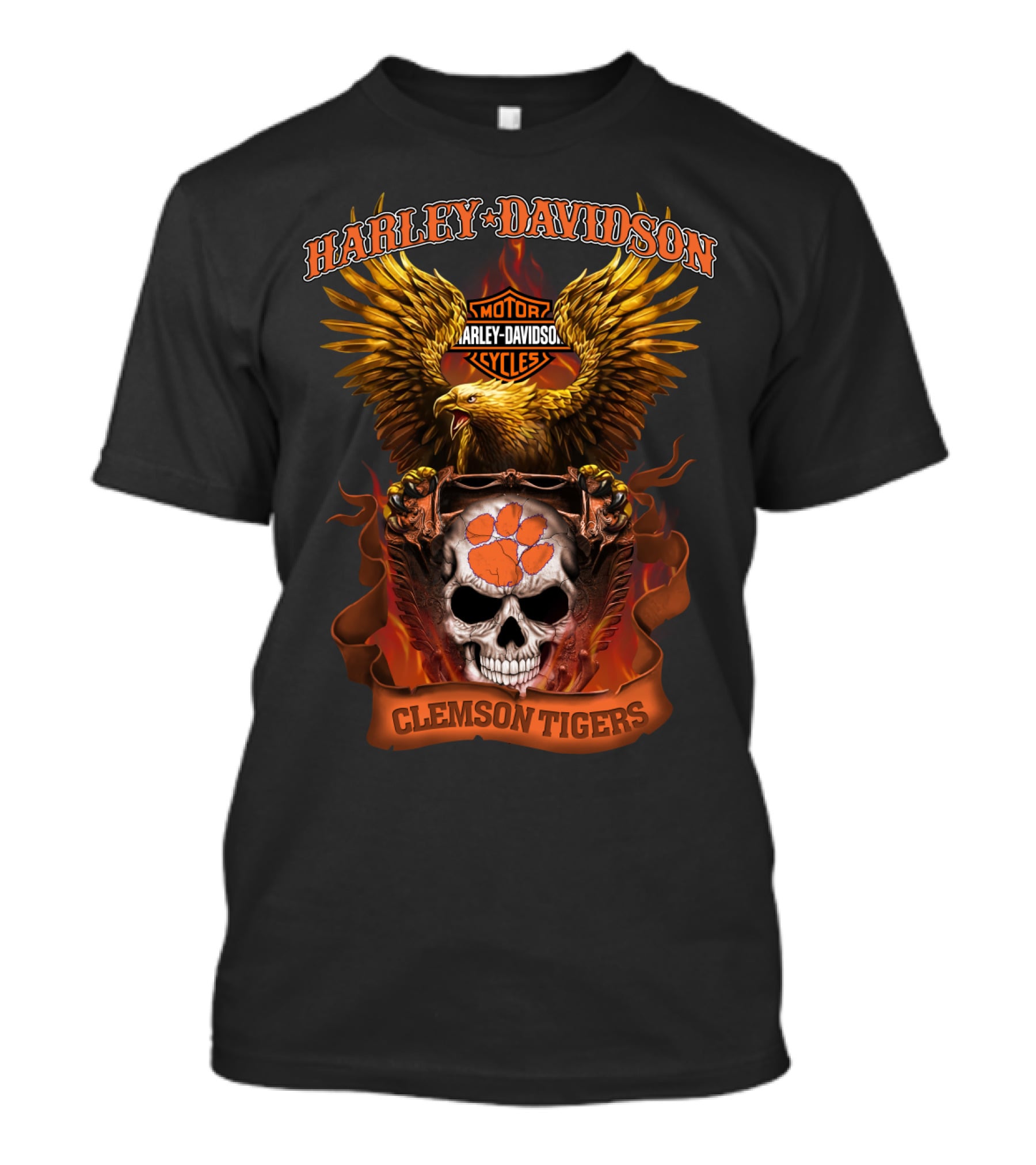 Harley Davidson Eagle Skull Clemson Tigers T-Shirt