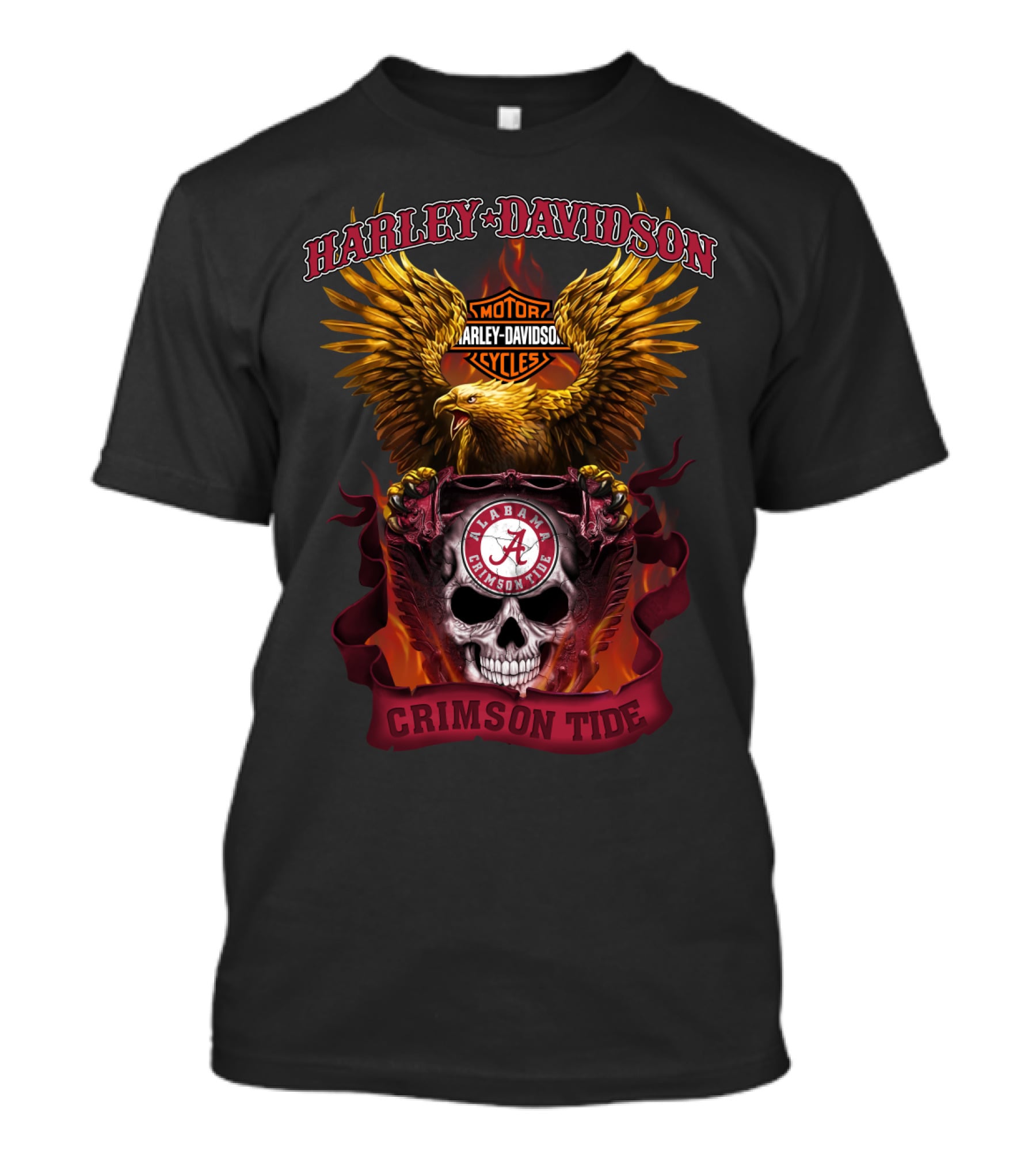 Harley Davidson Alabama Crimson Tide Motorcycles Eagle Skull T-Shirt