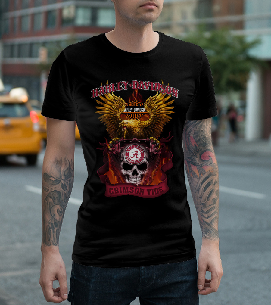Harley Davidson Alabama Crimson Tide Motorcycles Eagle Skull T-Shirt
