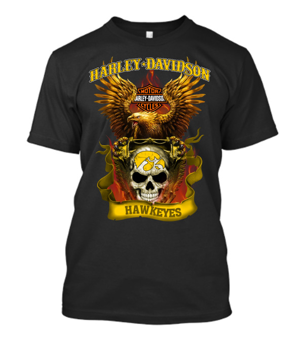 Harley Davidson Motorcycles Hawkeyes Iowa Hawkeyes Eagle Skull Flame T-Shirt