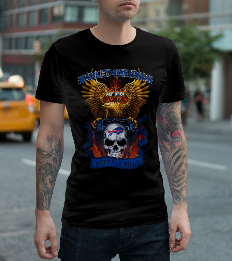 Harley Davidson Motorcycles Buffalo Bills Skull And Eagle T-Shirt