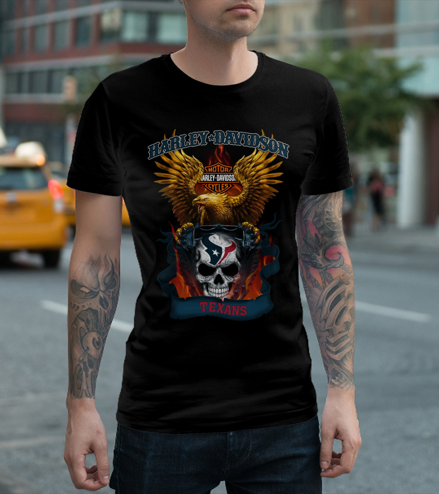 Harley Davidson Motorcycles Eagle Houston Texans Skull T-Shirt