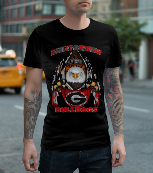Harley Davidson Motorcycles Georgia Bulldogs Eagle T-Shirt