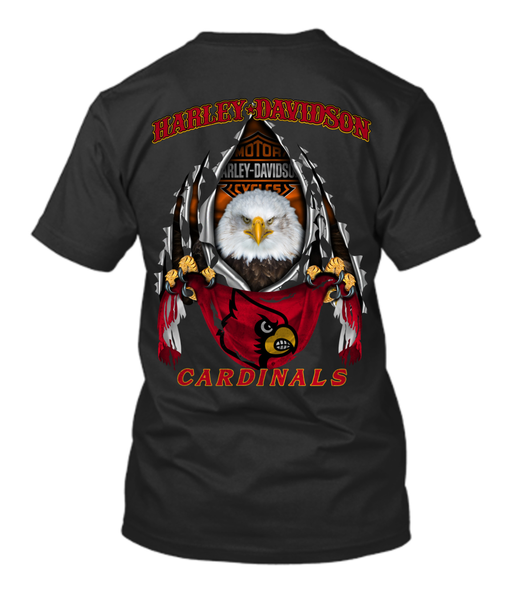 Harley Davidson Ncaa Louisville Cardinals Motor Cycles Eagle Red Sleeve T-Shirt