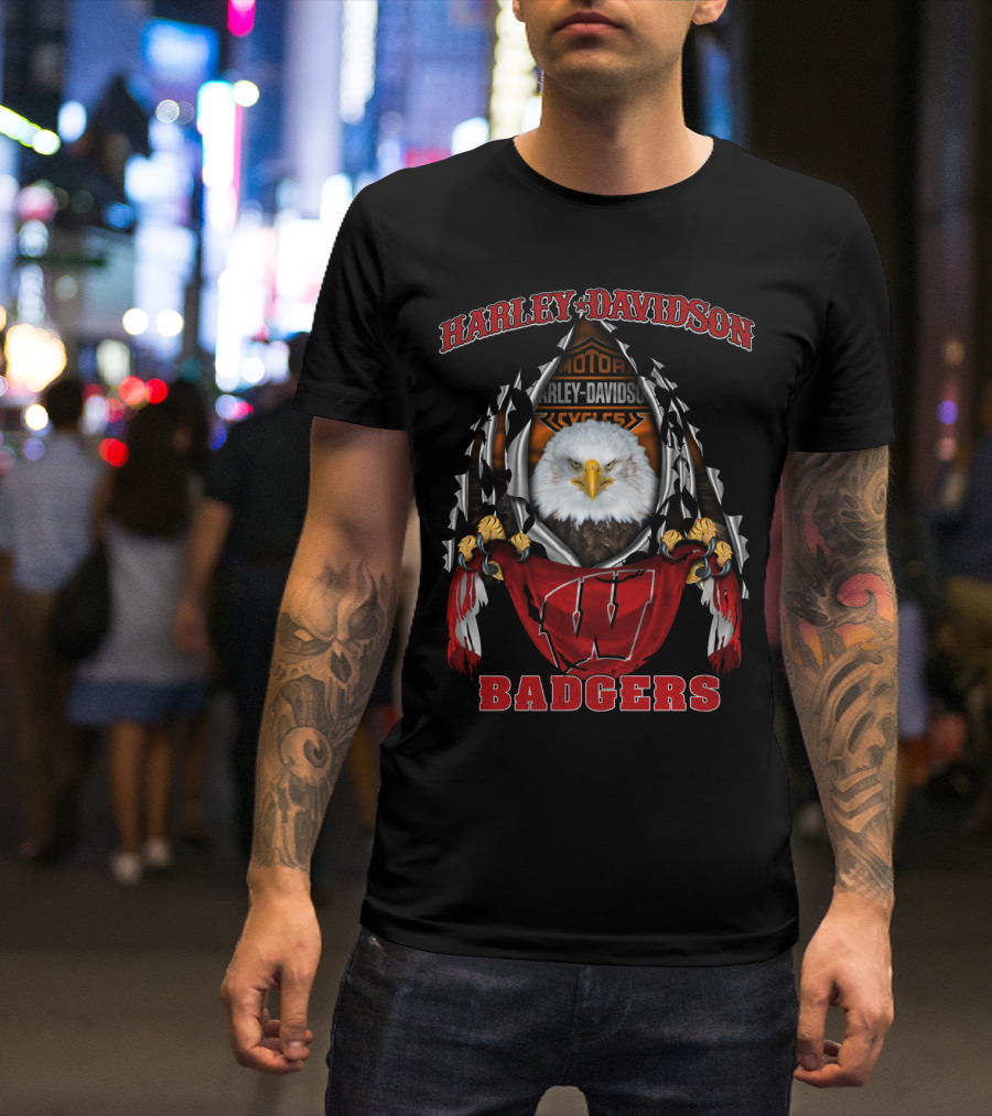 Harley Davidson Motorcycles Wisconsin Badgers Eagle T-Shirt