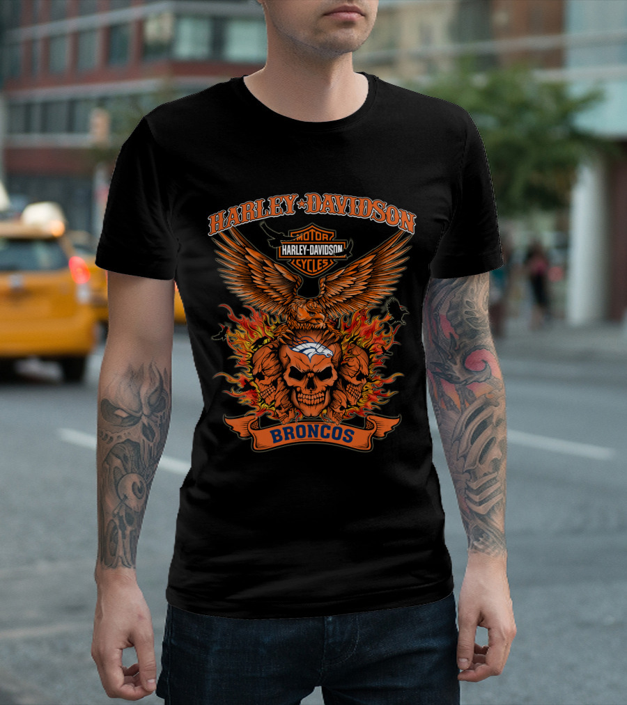 Harley Davidson Broncos Skull Flame T-Shirt