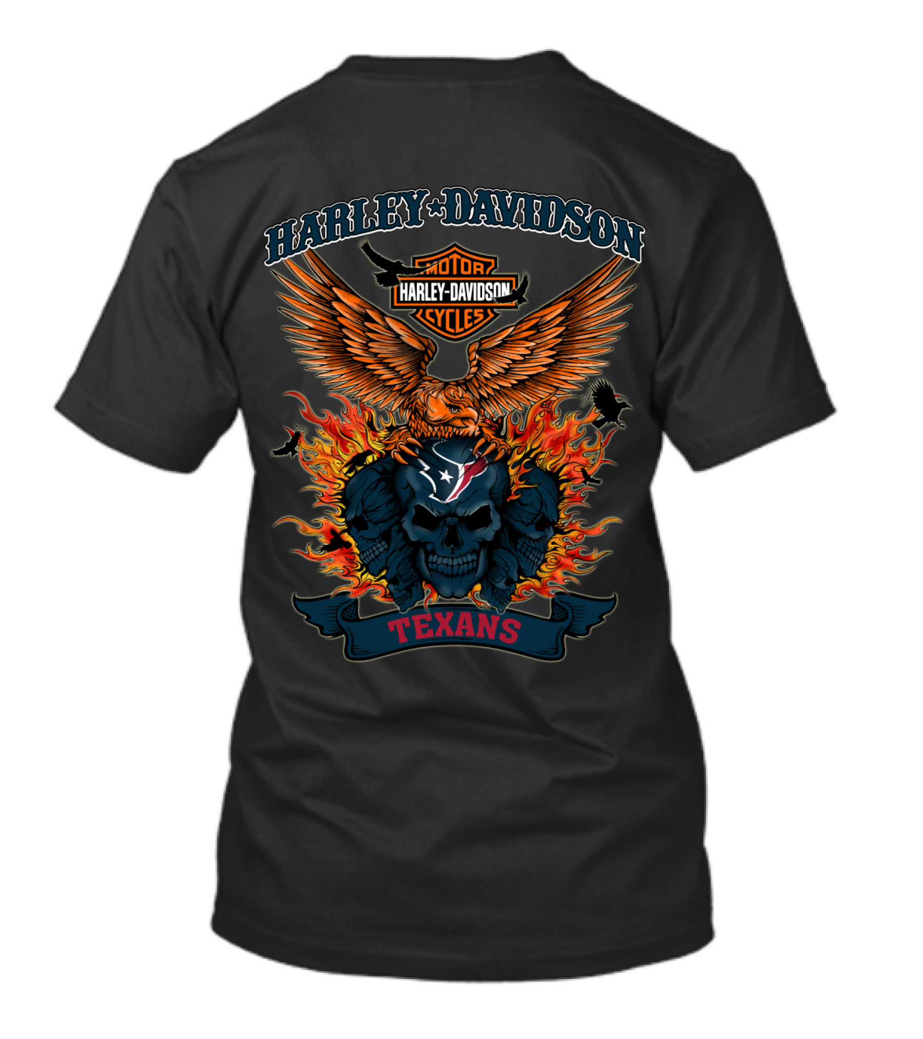 Harley Davidson Motorcycles Texans Skull Flame Eagle 0304 Nfl Houston T-Shirt