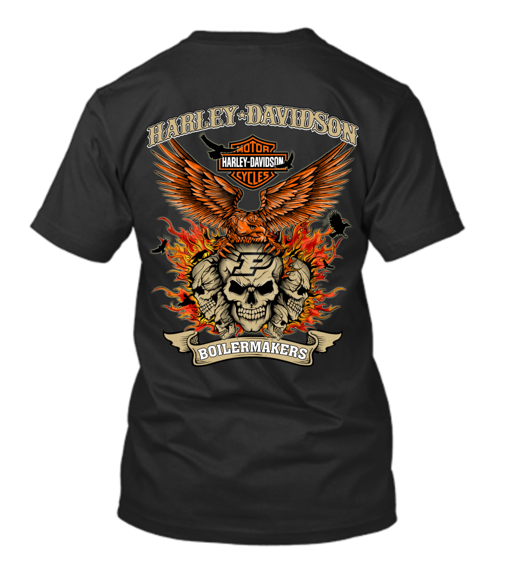 Harley Davidson Motorcycles Purdue Boilermakers Skull And Flames T-Shirt