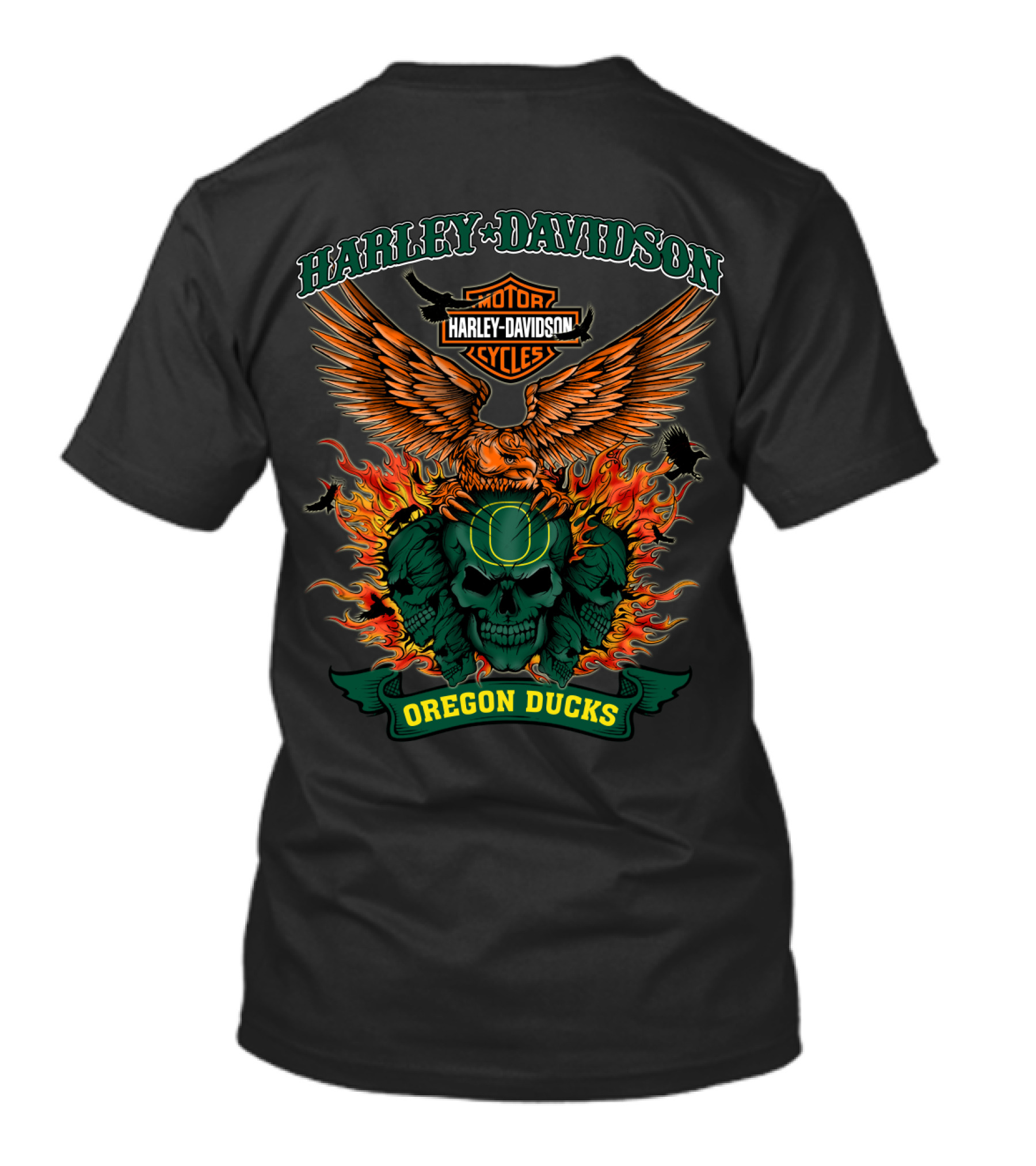 Harley Davidson Oregon Ducks Flaming Skull Eagle T-Shirt