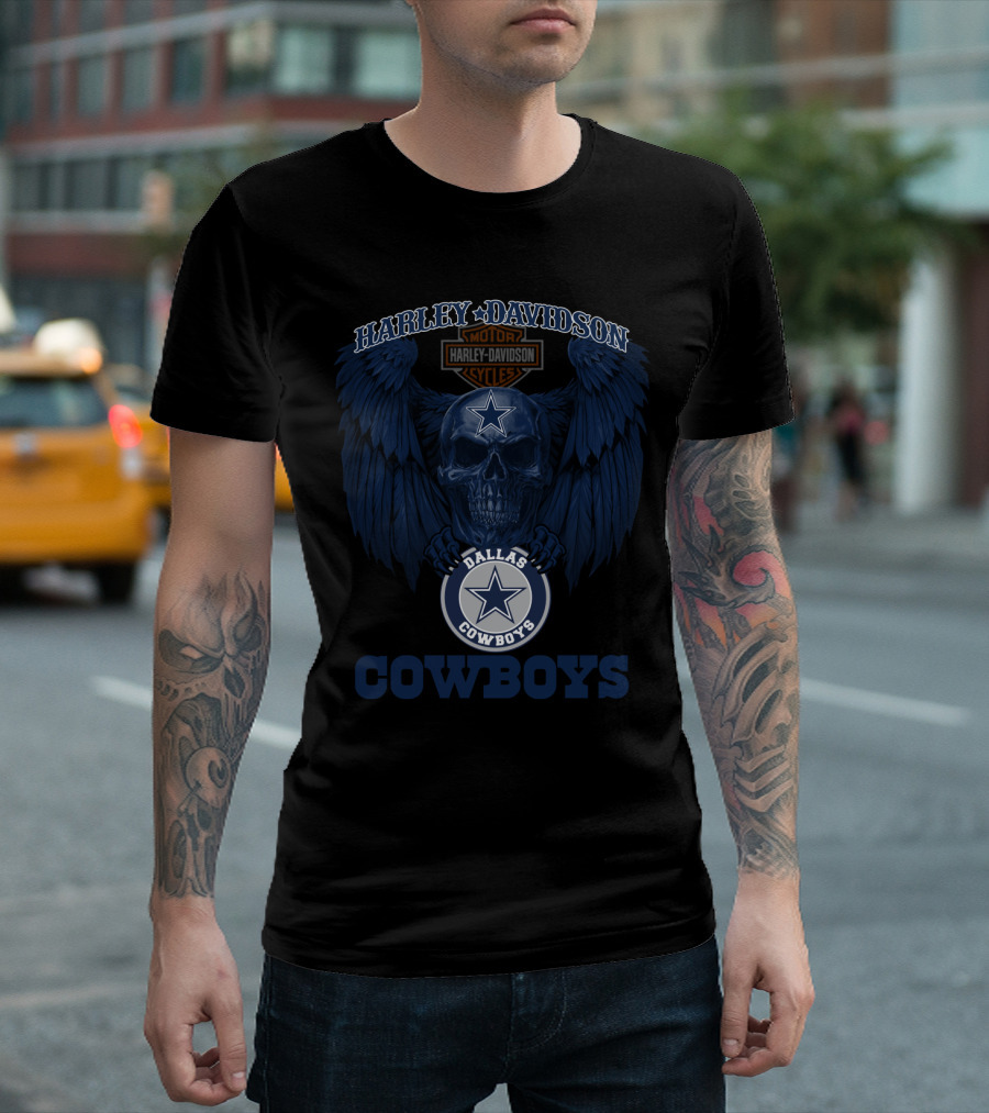 Harley Davidson Dallas Cowboys Cowboys Nfl Skull Wings T-Shirt