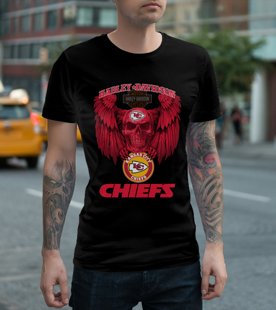 Harley Davidson Kansas City Chiefs Skull Wings T-Shirt