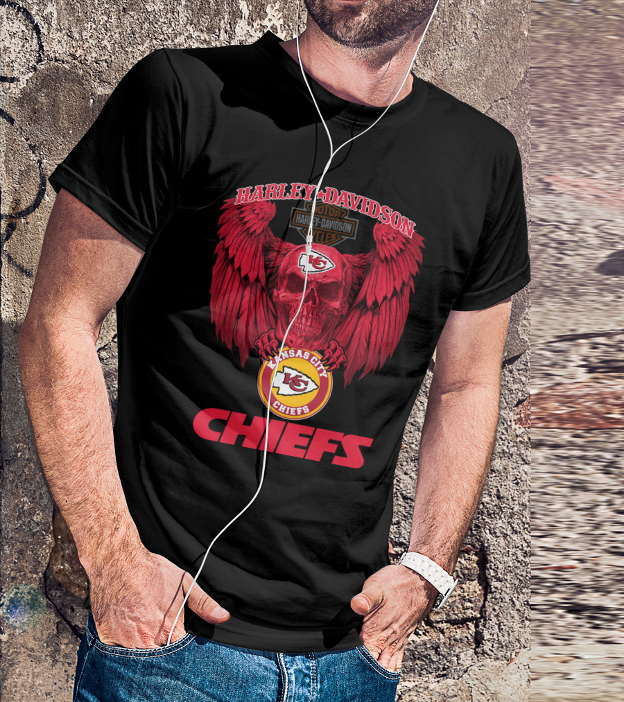 Harley Davidson Kansas City Chiefs Skull Wings T-Shirt