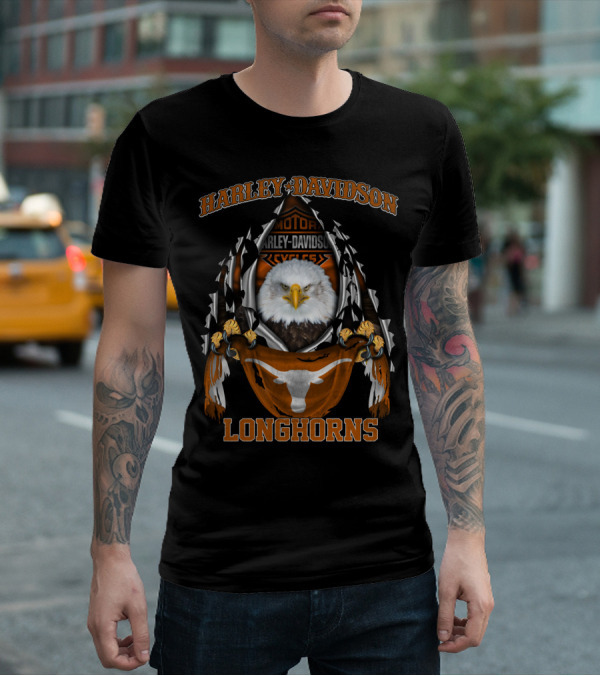 Harley Davidson Texas Longhorns Eagle Motorcycles T-Shirt