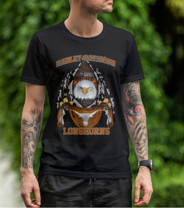 Harley Davidson Texas Longhorns Eagle Motorcycles T-Shirt