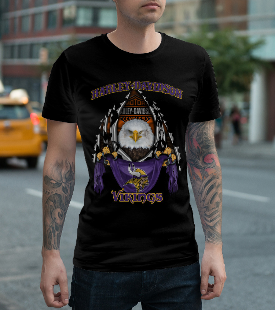 Harley Davidson Motorcycles 84 Minnesota Vikings Eagle T-Shirt