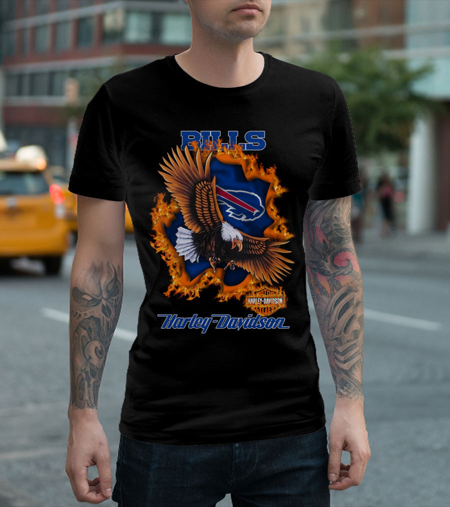 Bills Harley Davidson Buffalo Bills Eagle Flames T-Shirt