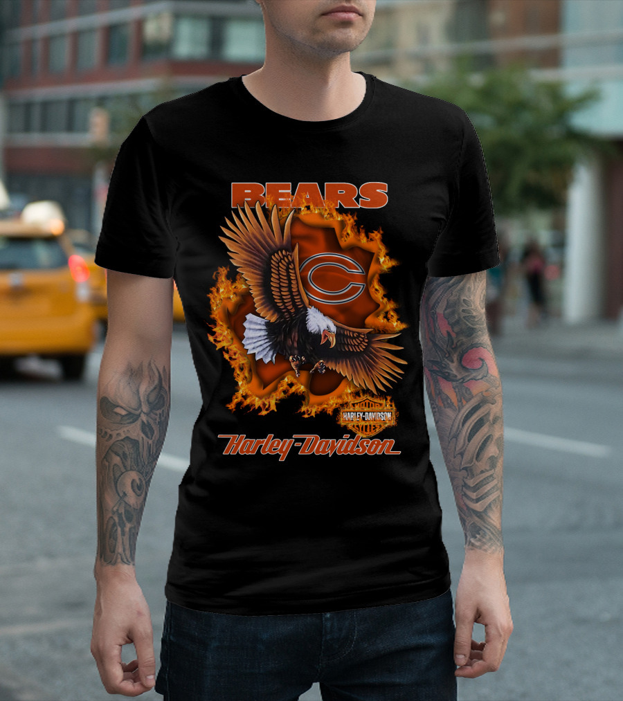 Bears Harley Davidson Chicago Bears Flaming Eagle T-Shirt
