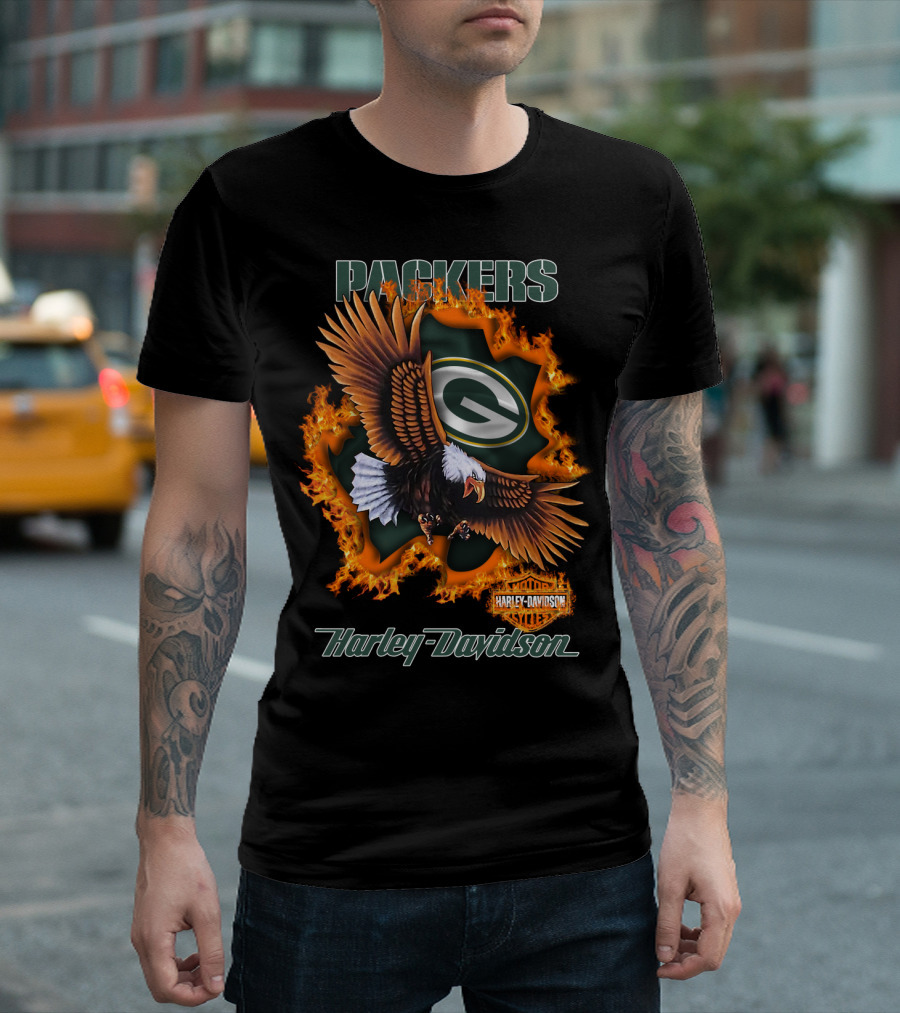 Packers Harley Davidson Eagle Flame T-Shirt