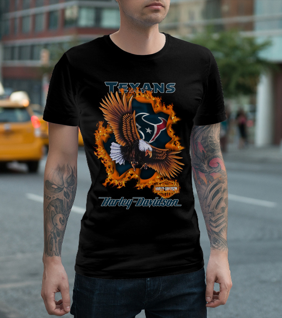 Texans Harley Davidson Houston Texans Flaming Eagle T-Shirt