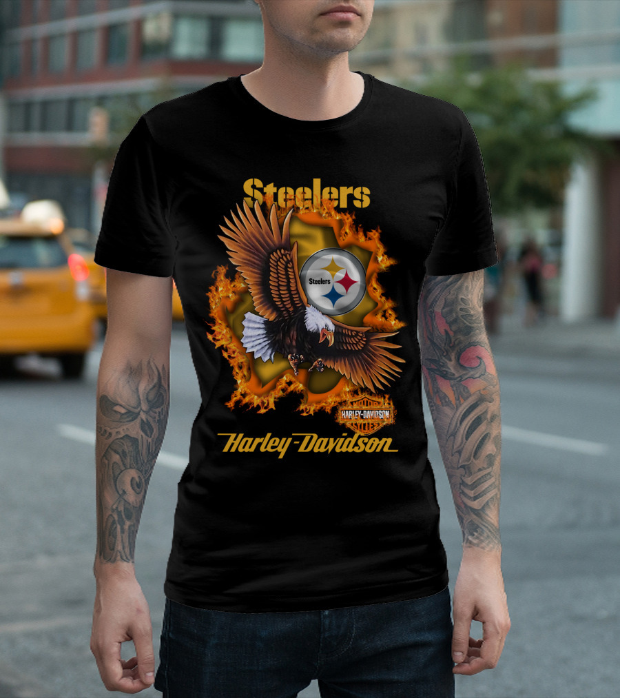 Steelers Harley Davidson Eagle And Flames T-Shirt
