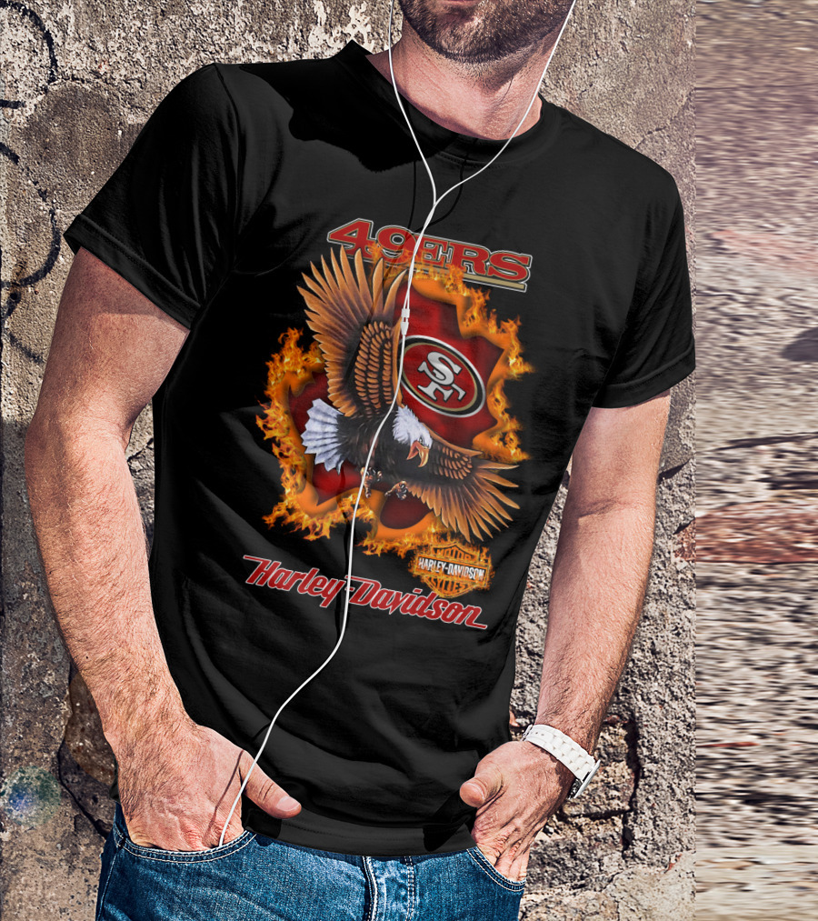 49ers Sf Harley Davidson Eagle Flame T-Shirt