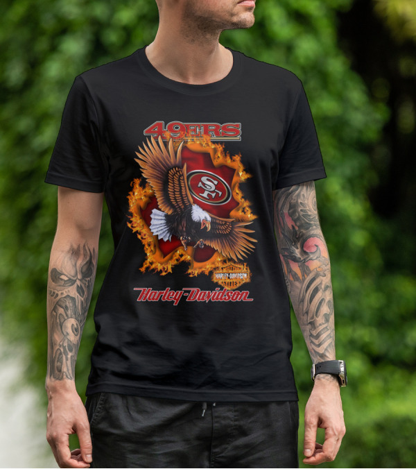 49ers Sf Harley Davidson Eagle Flame T-Shirt