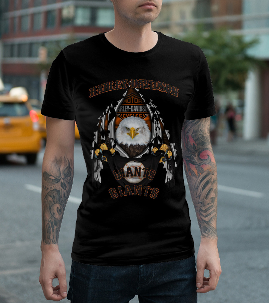 Harley Davidson Motor Cycles Bald Eagle Giants Baseball T-Shirt