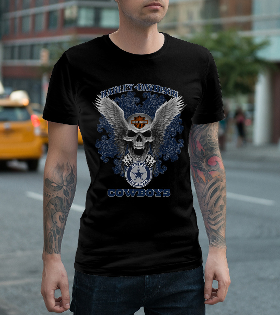 Harley Davidson Dallas Cowboys Skull Wings Nfl T-Shirt